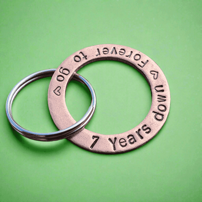 7th Anniversary Gift 7 Years Down Forever To Go Copper Keychain 