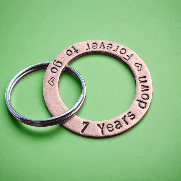7th Anniversary Gift 7 Years Down Forever To Go Copper Keychain 