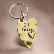 21 Years Love Heart Keyring Husband Wife Gifts For Men Him Her Women 21st Wedding Anniversary Brass Keychain