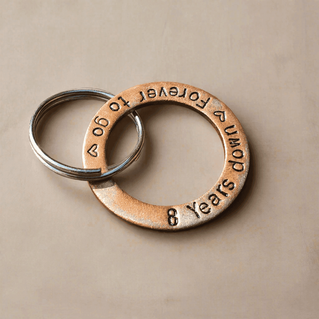 8 Years Down Forever To Go 8th Bronze Anniversary Gifts Keychain
