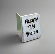 Happy Tin Years Personalised Miniature Hand Stamped 10th Wedding Anniversary Card