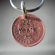 Lucky Penny Keychain Personalised Keyring Copper 22nd Wedding Anniversary Gifts Husband Wife