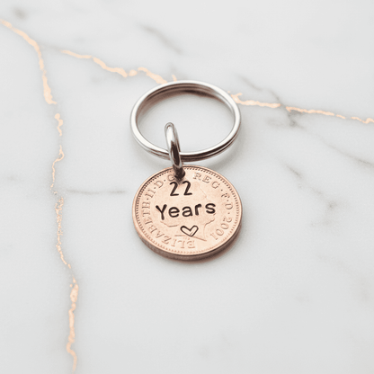 22nd Wedding Anniversary Lucky Penny Keychain