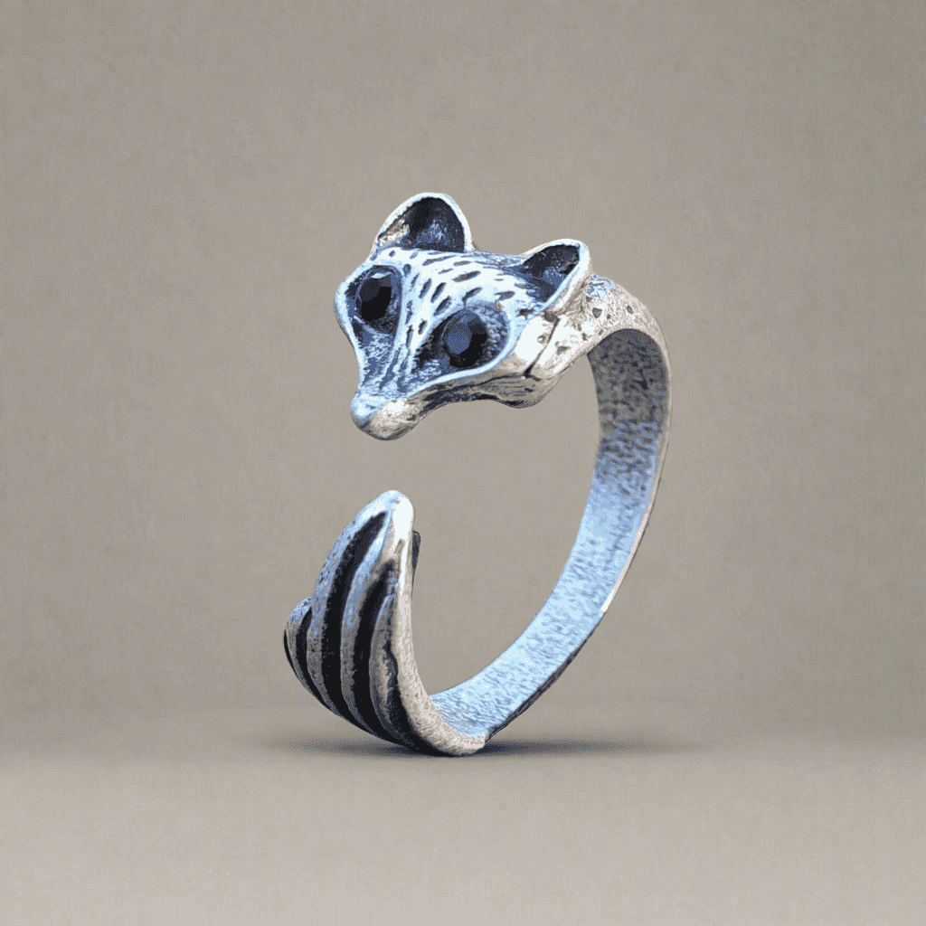 Fox Ring Cute Silver Adjustable Animal Jewellery Retro 