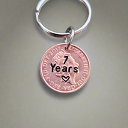 Lucky Penny Keychain Personalised Keyring Copper 7th Wedding Anniversary Gifts Husband Wife
