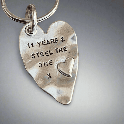11 Years And Steel The One Heart Keyring 11th Anniversary Gifts Husband Wife Keychain