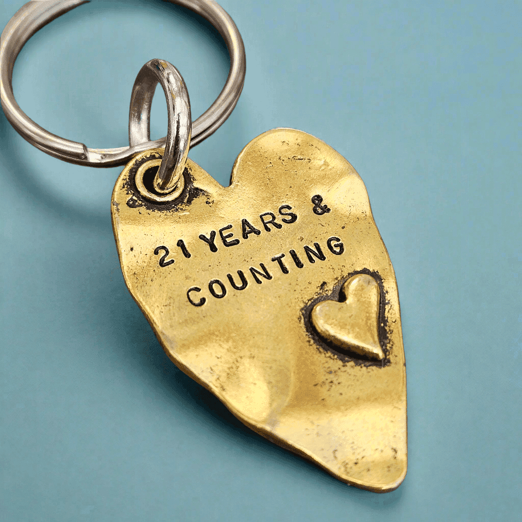21 Years And Counting 21st Anniversary Keychain Husband Wife Brass Anniversary Gift