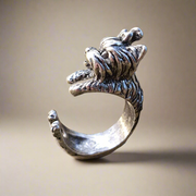 Silver Yorkshire Terrier Dog Ring Adjustable Animal Jewellery Gifts For Her Cute Puppy