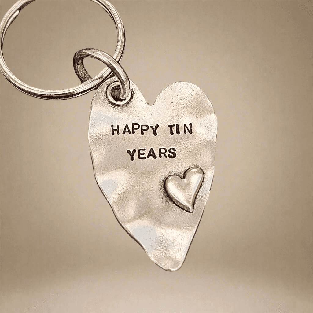 Happy TIN Years Keychain Love Heart 10th Anniversary Keyring Husband Wife 10 Years