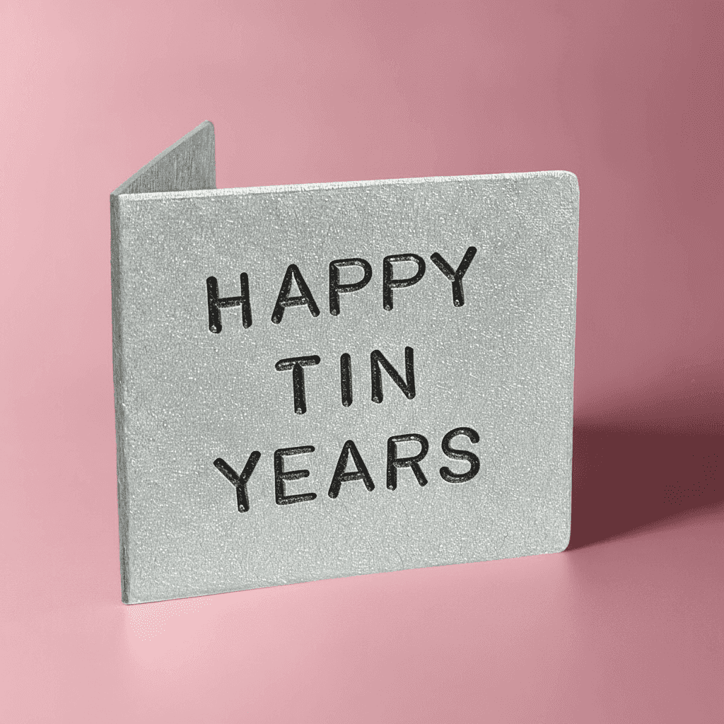 Happy TIN Years Hand Stamped 10th Wedding Anniversary Card 10 Years tin gift