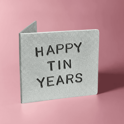 Happy TIN Years Hand Stamped 10th Wedding Anniversary Card 10 Years tin gift