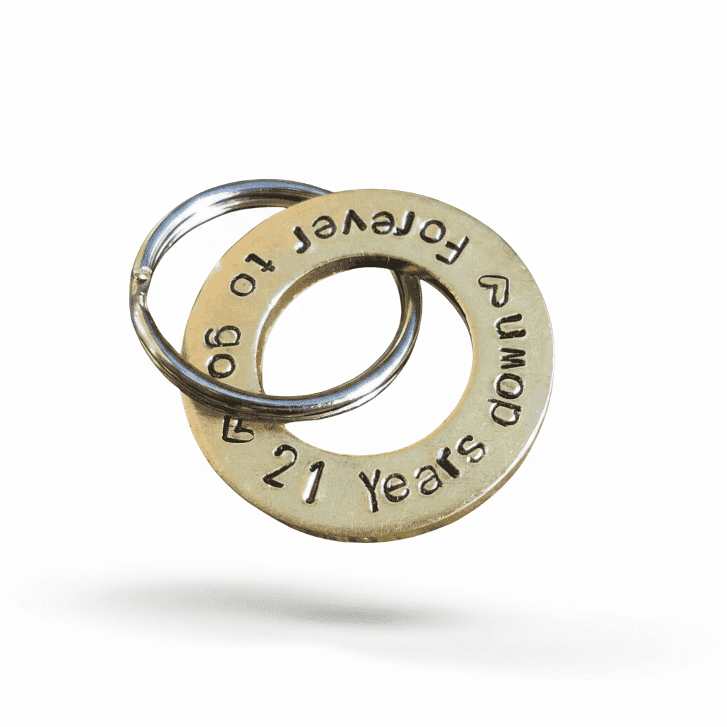 21 Years Down Forever To Go Keyring Brass 21st Anniversary Keychain