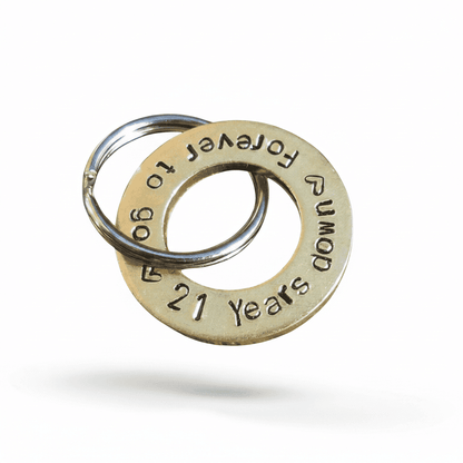 21 Years Down Forever To Go Keyring Brass 21st Anniversary Keychain