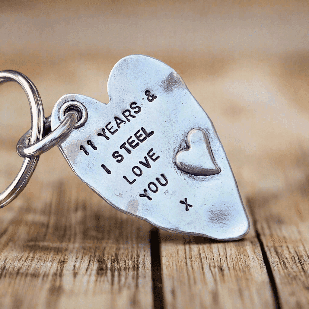11 Years And I Steel Love You Heart Keyring 11th Wedding Anniversary Gifts Keychain