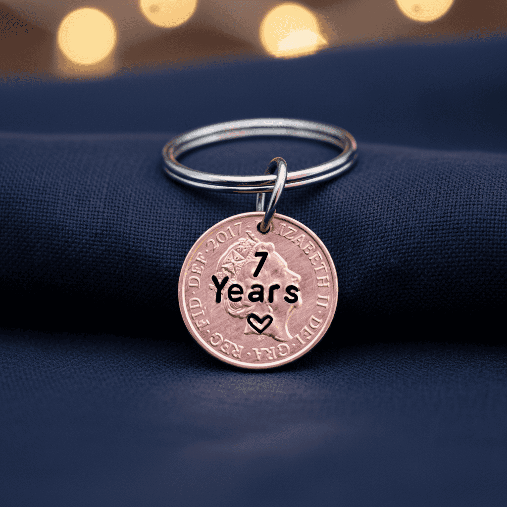 Lucky Penny Keychain Personalised Keyring Copper 7th Anniversary