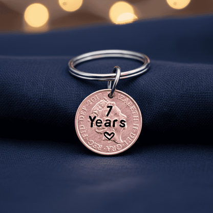 Lucky Penny Keychain Personalised Keyring Copper 7th Anniversary