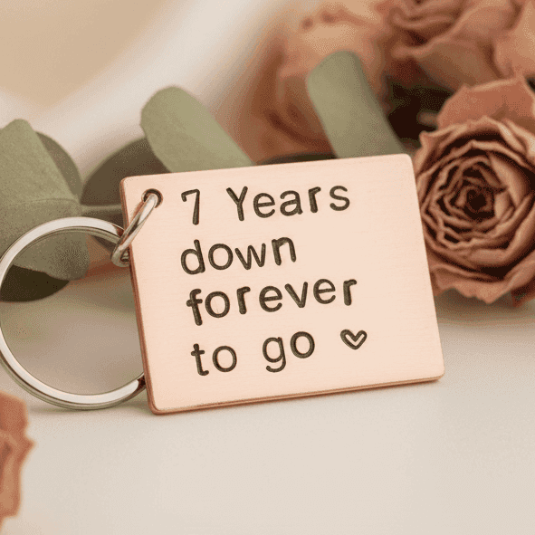 7 Years Down Forever To Go 7th Anniversary Copper Keychain