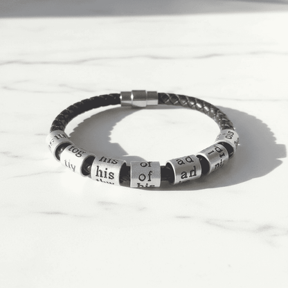 Black Leather Braided Bracelet Personalised Gifts For Dad Daddy Him