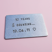 10 Years & Counting Wallet Insert Tin Aluminium Anniversary Gift Husband 10th Wedding