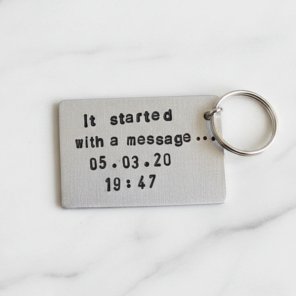 It Started With A Message Anniversary Personalised Keychain