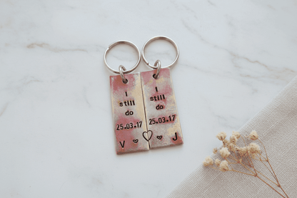 Anniversary Keychain Bronze Personalised Pair Of I Still Do Set