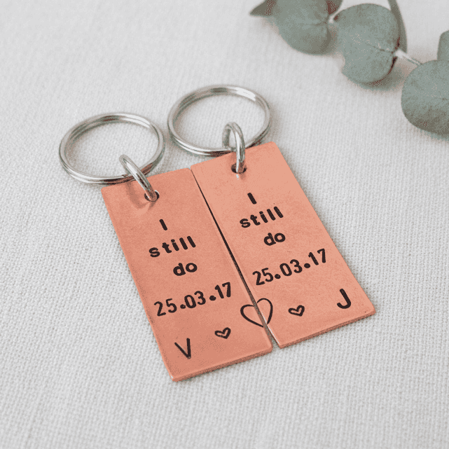 Anniversary Keychain Personalised Pair Of I Still Do Copper 7th Set