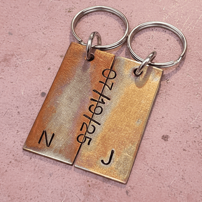 Bronze Anniversary Gift Husband Wife Keychain Keyring Set Personalised