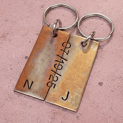 Bronze Anniversary Gift Husband Wife Keychain Keyring Set Personalised