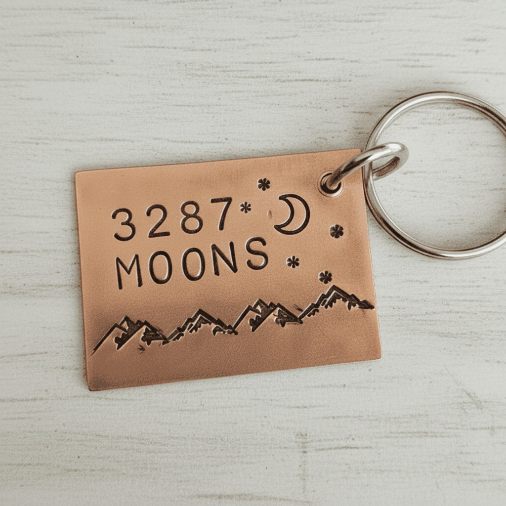 9th Anniversary Keychain 3287 Moons 9 Years Personalised Copper