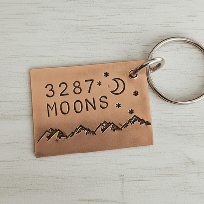 9th Anniversary Keychain 3287 Moons 9 Years Personalised Copper