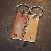 Bronze Anniversary Gift Husband Wife Keychain Keyring Set Personalised Hand Stamped