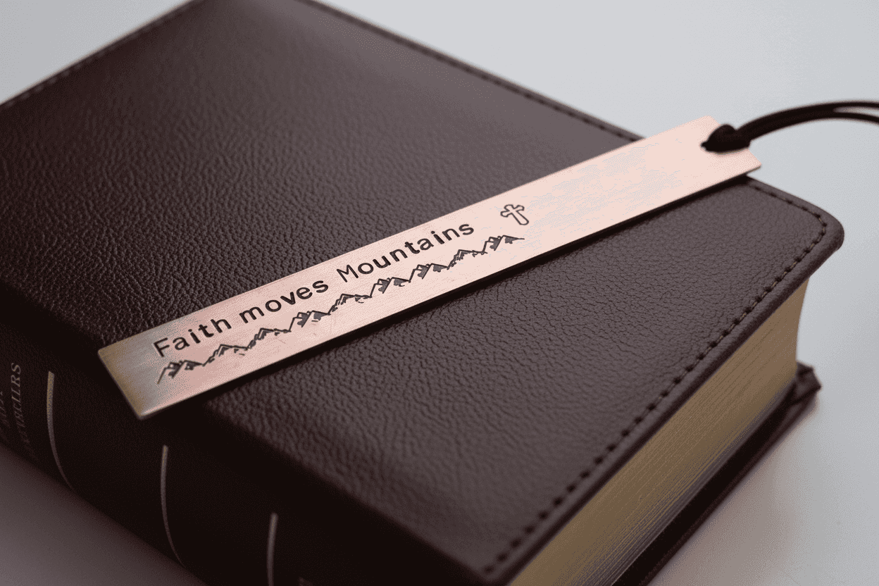 Faith Moves Mountains Copper Bookmark Personalised Adult Baptism Gift