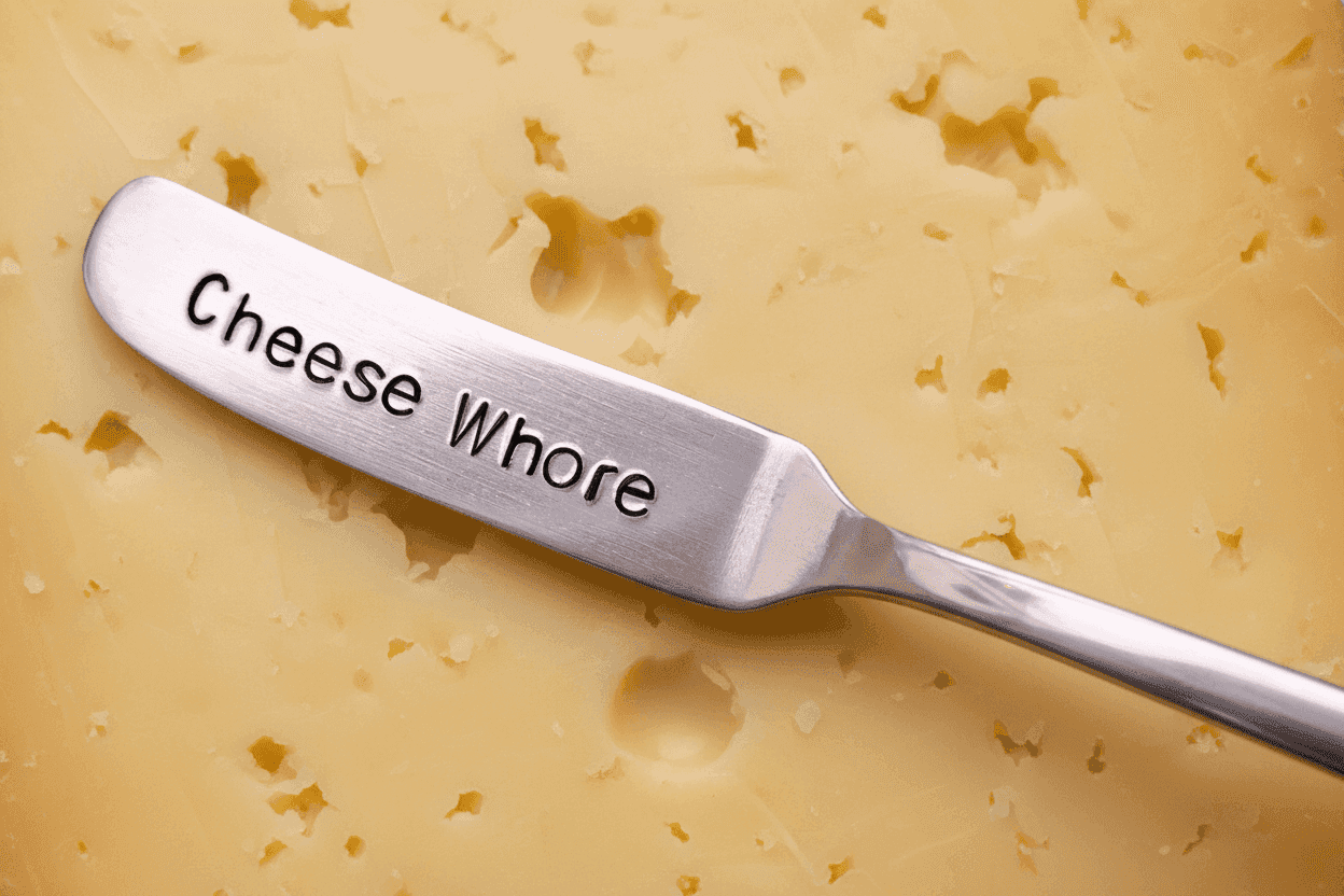 Cheese Whore Hand Stamped Funny Butter Knife Funny Gift Anniversary Valentines Day Cheese Knife