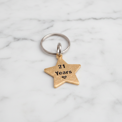 21 Years Keyring 21st Anniversary Keychain Gold Star