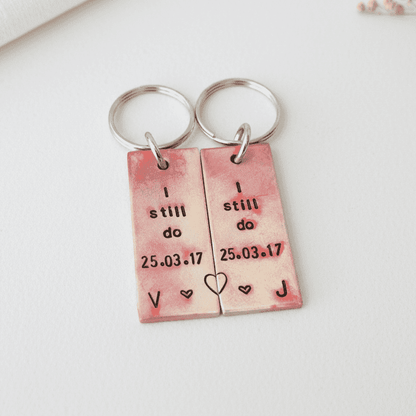 Anniversary Keychain Bronze Personalised Pair Of I Still Do Set
