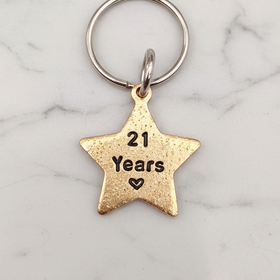 21 Years Keyring 21st Anniversary Keychain Gold Star