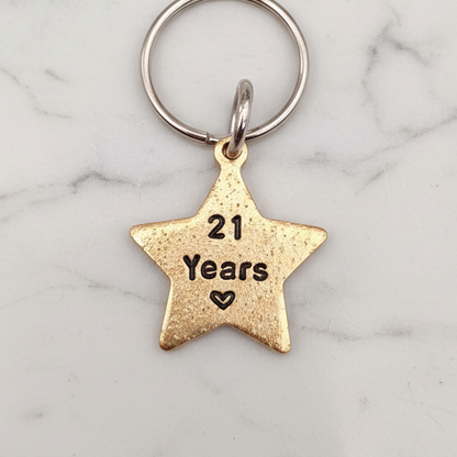 21 Years Keyring 21st Anniversary Keychain Gold Star