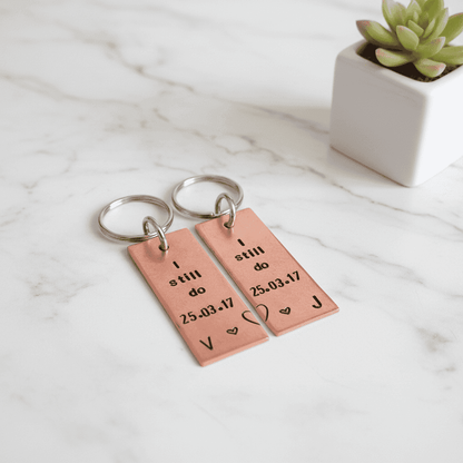 Anniversary Keychain Personalised Pair Of I Still Do Copper 7th Set