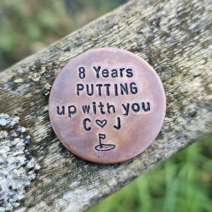 8 Years Putting Up With You Funny 8th Bronze Anniversary Golf Ball Marker Gift