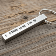 I Steel Love You Personalised Bar Keyring 11th Anniversary Keychain