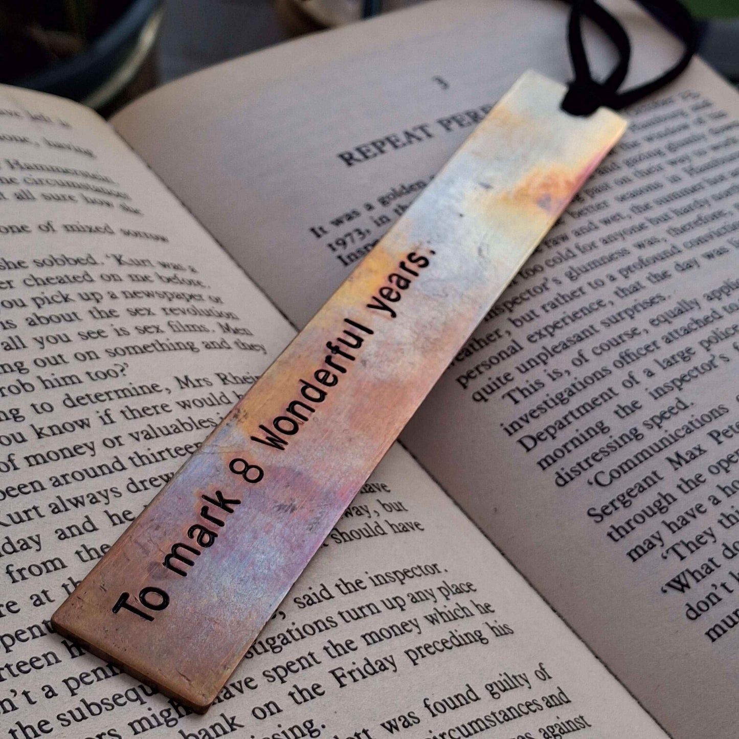 Bronze Bookmark Personalised 8th Wedding Anniversary Gift8th Anniversary Gift Hand Stamped Traditional 8 Years Handmade
