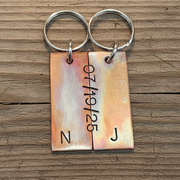 Bronze Anniversary Gift Husband Wife Keychain Keyring Set Personalised Hand Stamped