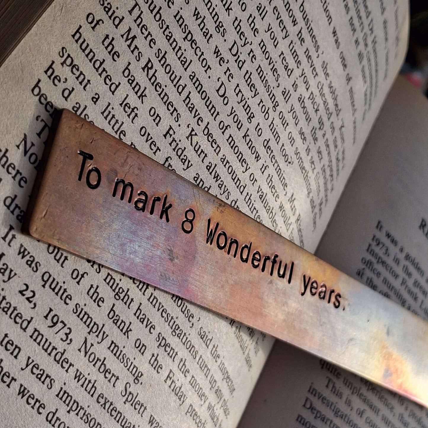 Bronze Bookmark Personalised 8th Wedding Anniversary Gift Hand Stamped 8th Anniversary GiftTraditional 8 Years Handmade