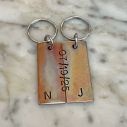 Bronze Anniversary Gift Husband Wife Keychain Keyring Set Personalised Hand Stamped