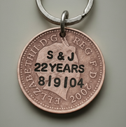 Lucky Penny Keyring Personalised Copper 22nd Anniversary Keychain Gifts Husband Wife 22 Years Stamped