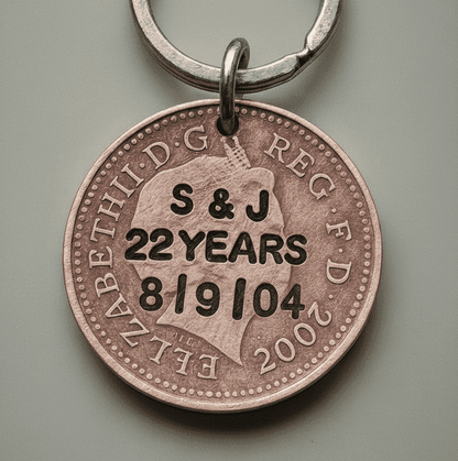 Lucky Penny Keyring Personalised Copper 22nd Anniversary Keychain Gifts Husband Wife 22 Years Stamped
