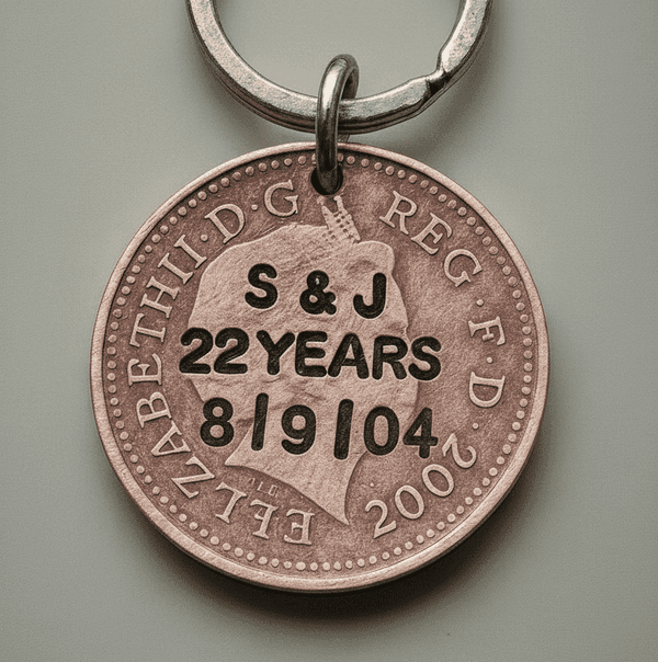 Lucky Penny Keyring Personalised Copper 22nd Anniversary Keychain Gifts Husband Wife 22 Years Stamped