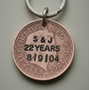 Lucky Penny Keyring Personalised Copper 22nd Anniversary Keychain Gifts Husband Wife 22 Years Stamped