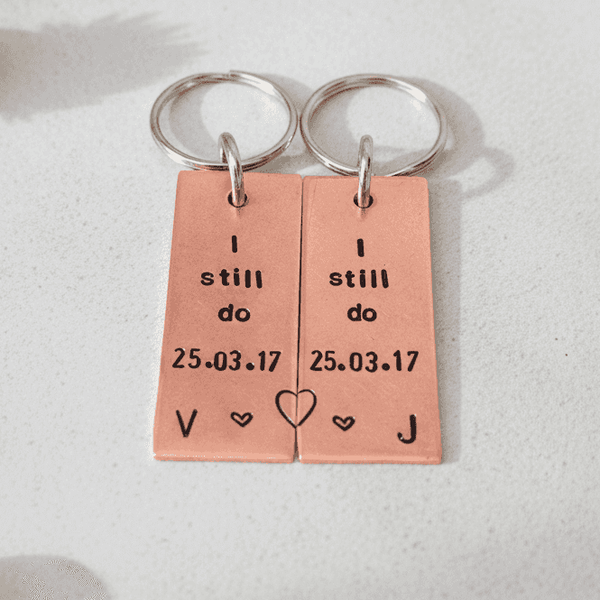 Anniversary Keychain Personalised Pair Of I Still Do Copper 7th Set