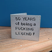 Personalised 50th Birthday Card Metal Handstamped Funny Gifts For Him Her Legend